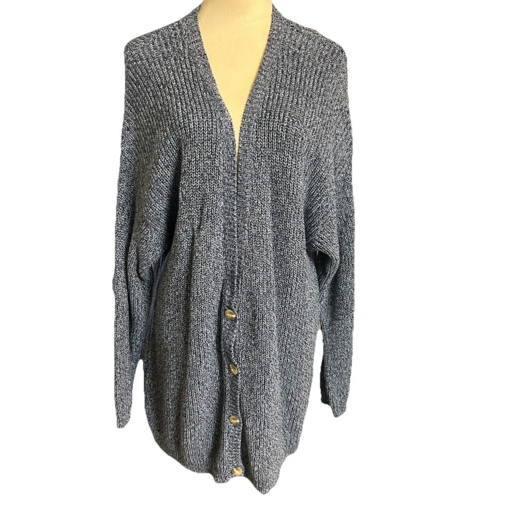 VTG BFA Classics 3X Grannycore Blueish Gray Cardigan Chunky Knit Cotton Sweater